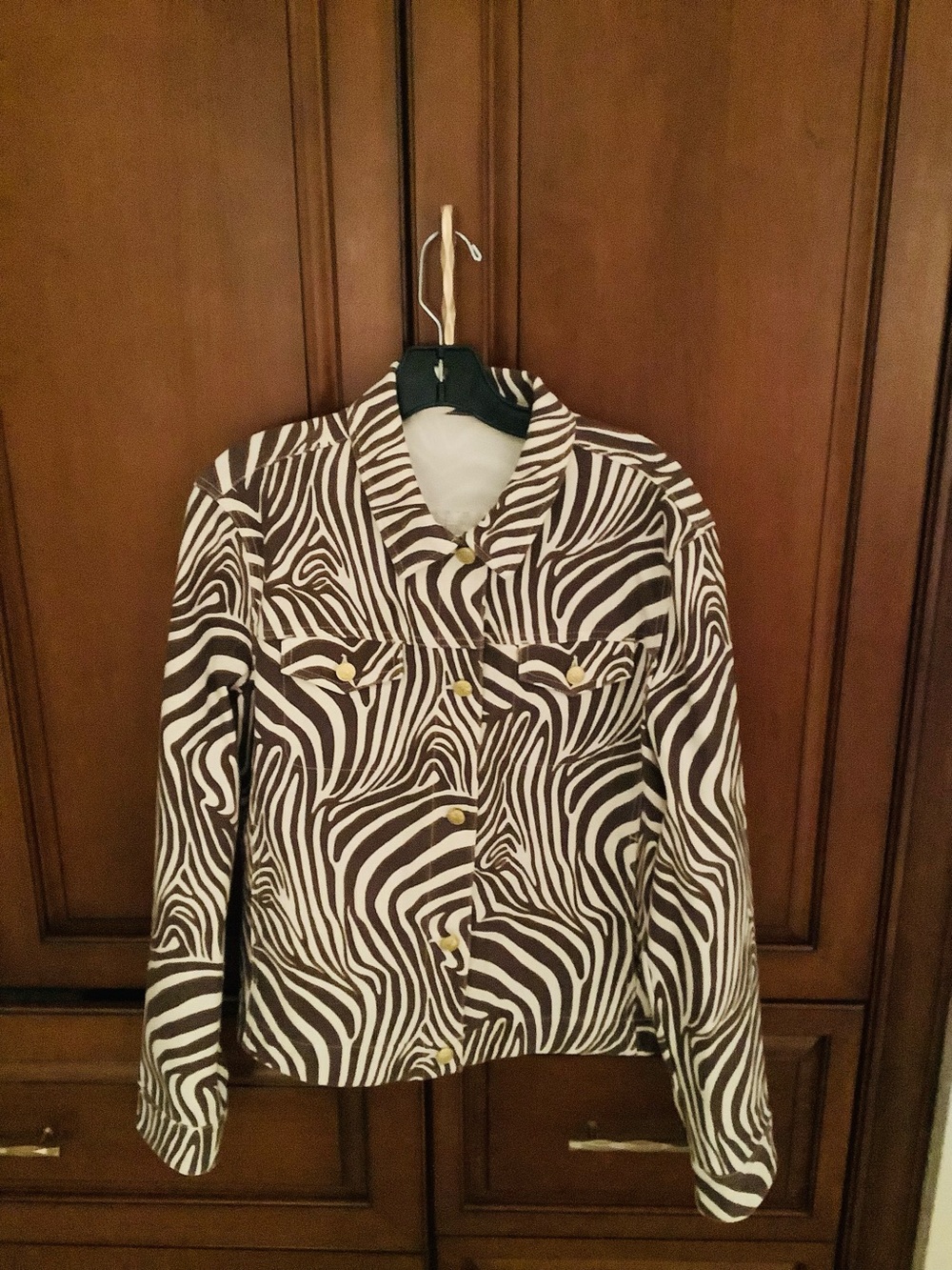 J.McLAUGHLIN BROWN AND CREAM COBY ZEBRA PRINT COTTON  DENIM SHORT JACKET SZ XL
